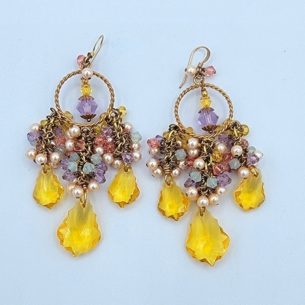 Earrings Pastel Colours Yellow Crystal Drops From Etsy #2040